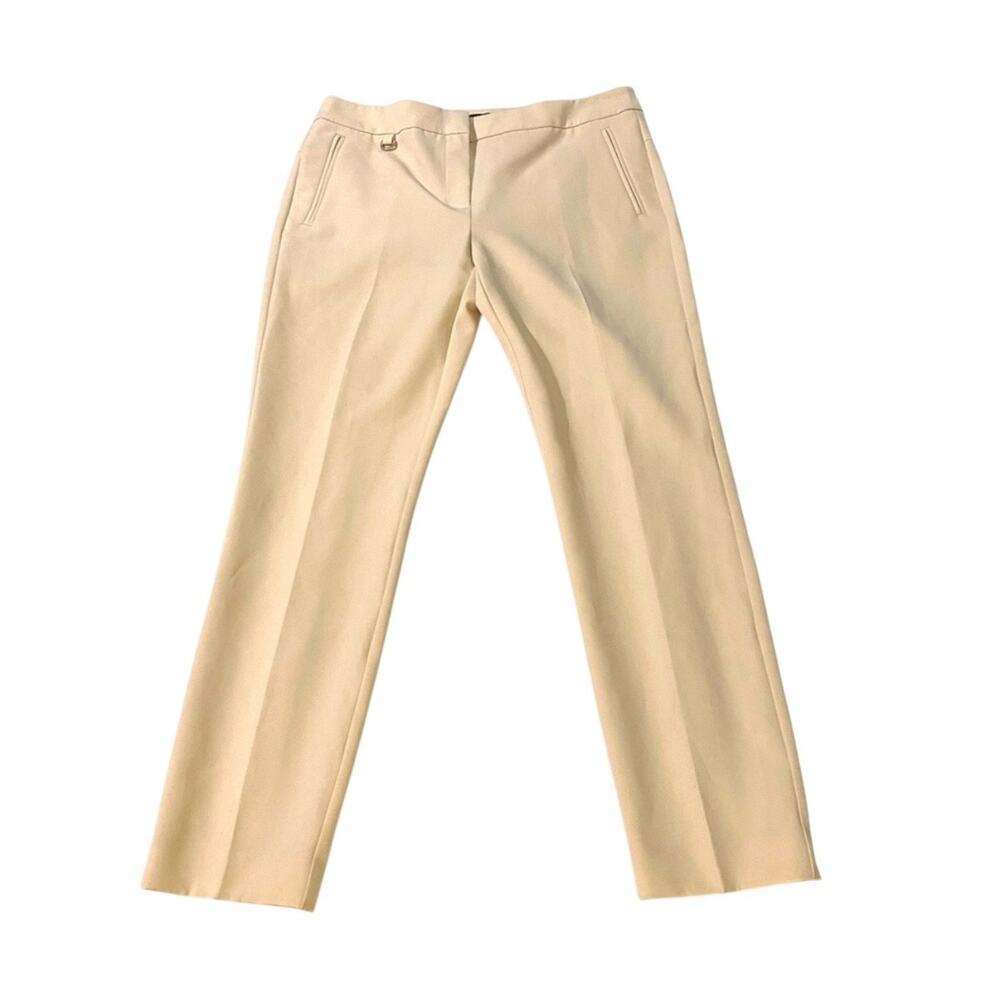 Adrianna Papell Cream Khaki Stretch Trouser Pants Beige Flat Front Workwear 6